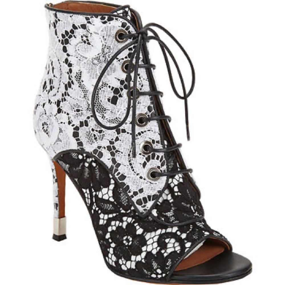 Givenchy White & Black Lace Booties